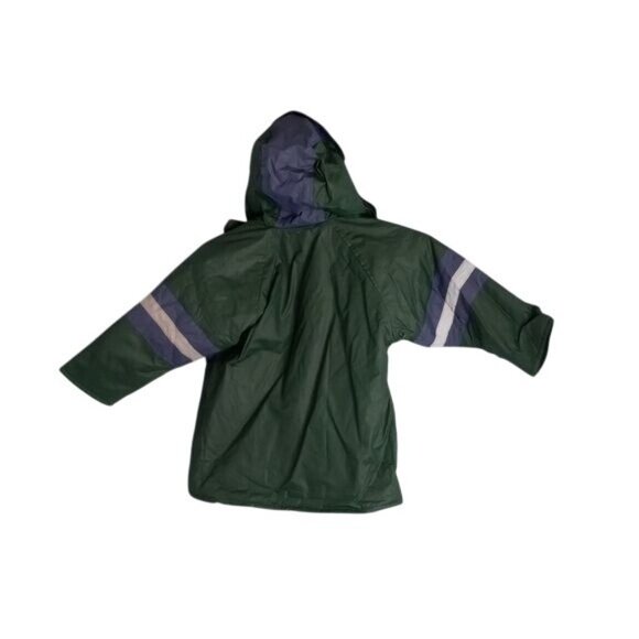 MBL 4/5 Boys Reflective Hooded Jacket Green Blue PVC Vinyl Polyester Coat - Picture 6 of 9